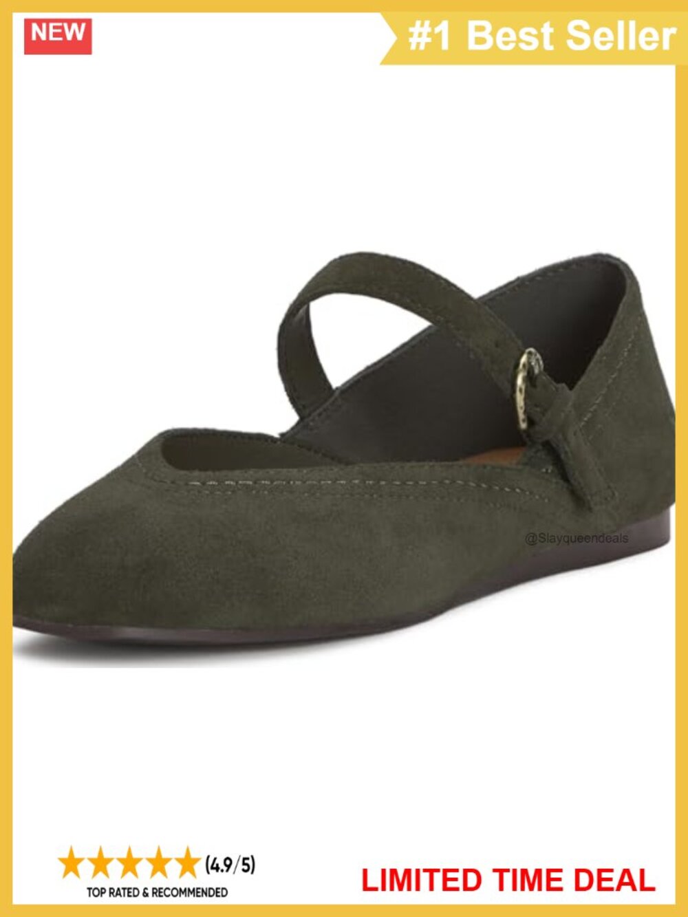 Suede Mary Jane Flats Almond Toe Buckle Comfort Casual Work